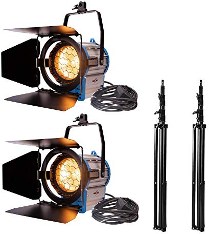Fresnel 1000W x 2 Kit Mandarine Eclairage Continu Tungstène Light Fresnel Spotlight Lumière Eclairage Dimmable Projecteur avec 3m Trépieds Ampoule Halogène pour Vidéo Film Photo Studio