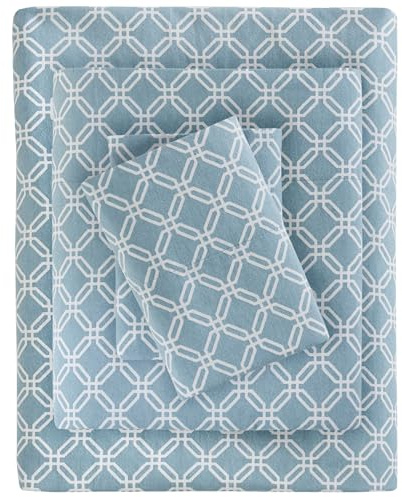 True North by Sleep Philosophy – Parure de lit 4 pièces en flanelle chaude 100 % coton, imprimé fantaisie, animaux, étoiles, mignons, ultra douce pour temps froid, lit double, motif géométrique bleu