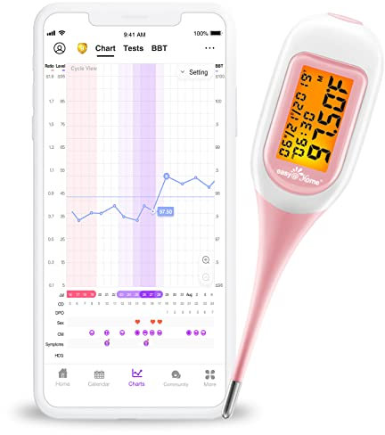 Basalthermometer Fruchtbarkeitsthermometer Bluetooth zur Zykluskontrolle/Kinderwunsch mit Premom APP von Easy@Home, Thermometer mit Auto BBT Sync, Oranger Hintergrundbeleuchtung LCD-Anzeige, BT-A31