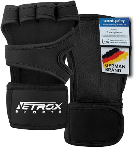 NetroxSports® Guanti da Palestra e Fitness Traspiranti - Per Allenamento, Crossfit, Sollevamento Pesi, Trazioni Alla Sbarra, Calisthenics Artistica (XXL, Nero)