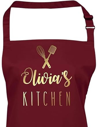 Pomchick - Personalised Name Kitchen Apron with Pockets Gift For Her Mum Mummy Woman Grilling Cooking Baking BBQ Women Aprons