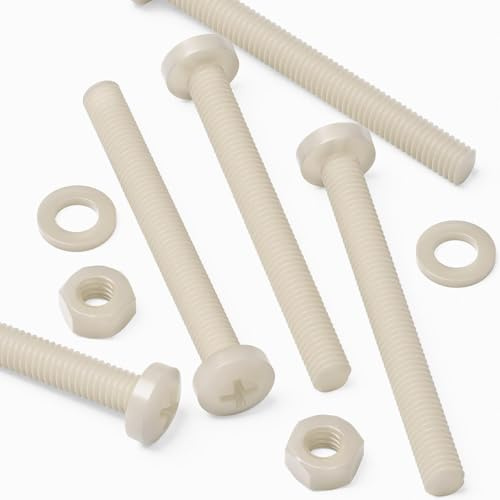 50x vis de mécanique en nylon naturel M6 x 60mm + écrous et rondelles | Vis robustes, sans corrosion, non conductrices et non magnétiques, avec empreinte en croix