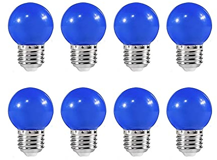 ZFQ Farbige 2W E27 G45 LED Leuchtmittel, e27 Beleuchtung Glühbirnen, bunte glühbirnen für Hochzeit Halloween Weihnachten Party Bar, Wasserdichte Lichterkette für Innen und Außen Bereich, Blau 8 Stück