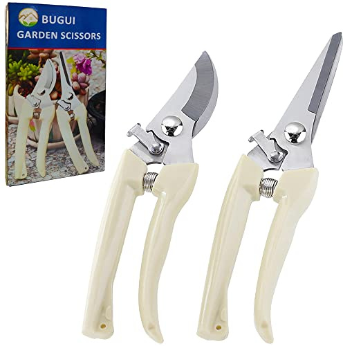 BUGUI Garden Shears Set of 2, Includes 1 Bypass Pruning Shears and 1 Straight Blade Garden Scissors, Sharp, Lightweight