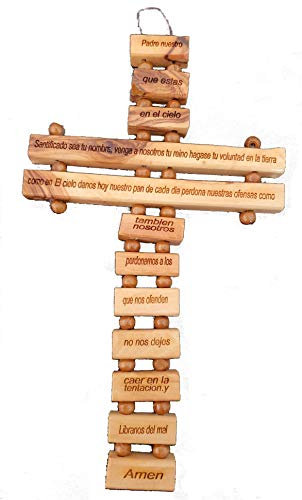 Jerusalem Cruz de madera de olivo de 9 pulgadas en español de Bethehem