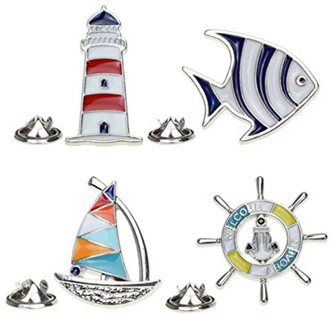 Fenical 4 Stücke EIN Satz Frau Kreative Mediterranen Stil Segeln Leuchtturm Metall Brosche Entzückende Kragen Pin (A00245 + A00246 + A00247 + A00248)