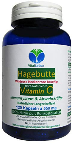 HAGEBUTTE natürliches VITAMIN-C - HOCHWIRKSAM - NATUR pur – NICHT künstlich hochdosiert - KEINE künstliche Ascorbinsäure - 120 Pulver Kapseln - OHNE ZUSATZSTOFFE - OHNE FÜLLSTOFFE. 26750-120
