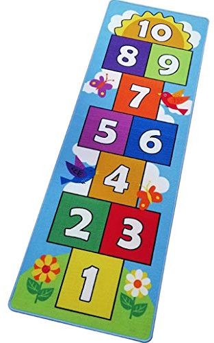 Hop and Count Hopscotch Rug, Kids Floor Play Area Rug Game Carpet Crawl Jump Mat, Children Numbers Learning Non-Slip Rug, Great for Ages 3 to 7 Boys Girls, Home Decor, 26''x55''