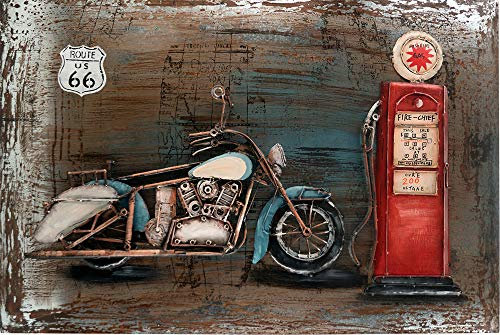 Vintage Line Handgefertigtes Metallbild Verschiedene Motive 3D-Bild ca.115x75cm (Motorcycle Gasstation)