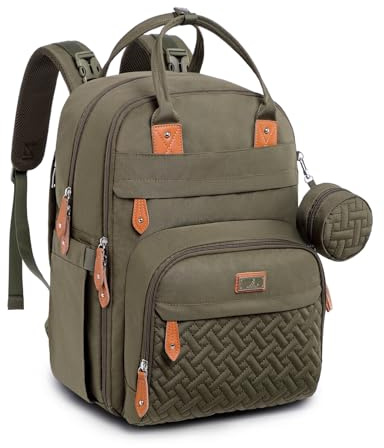 BabbleRoo Baby Changing Bag Backpack, Nappy Changing Back Pack Diaper Bags with Changing Mat & Pacifier Holder for Mom & Dad (Army Green)