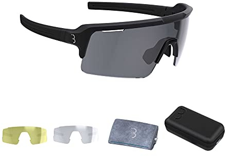 BBB Cycling Fuse BSG-65 Cycling Glasses with 3 Interchangeable Semi-Flat Lenses Unbreakable Frame Sports Sunglasses UV Protection for Bike Riding Mens Womens Matt Black One Size