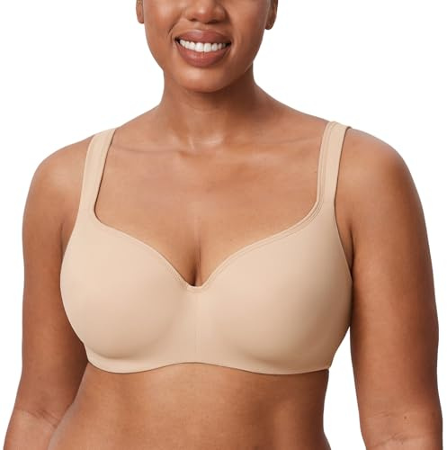 Delimira Women's Padded Bra T Shirt Underwired Support Bra Balcony Seamless Full Cup Comfort Bra Beige 36F