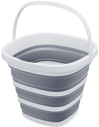 Goderewild Collapsible Bucket, 2.6 Gallon (10L) - Square Foldable Mop Bucket for House Cleaning, Car Washing, Camping - Portable Water Pail for Outdoor, RV, Travel (Grey)
