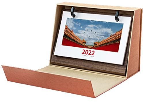 YMXWFC Tischkalender 2022 High-End-Tischkalender 2022 mit Walnusshalterung, feinkornpapier-kreatives Schreibtischkalender-Zeitplan-Notizbuch, Geschenkbox-Verpackung Rekordzeit