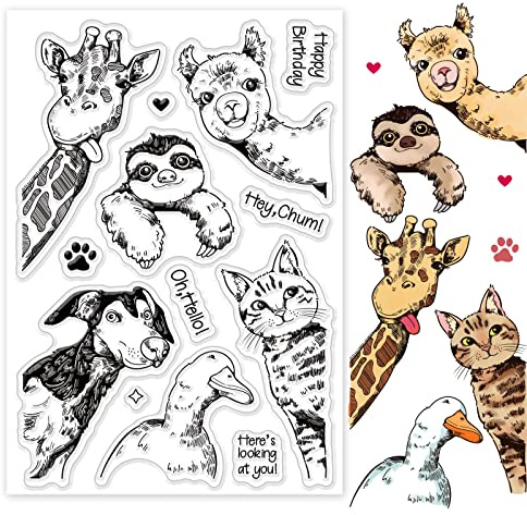 INFUNLY Animal Clear Stamps for Card Making Transparent Silicone Stamps Giraffe Duck Rubber Stamps Seal for DIY Scrap-Booking Decoration Album Crafts St. Patrick's Day Easter Card Decor