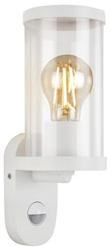 Lampe d'extérieur Briloner avec détecteur de mouvement, verre, capteur crépusculaire, IP44, E27, blanc, 271 x 94 x 117 mm (L x l x H)