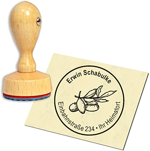 Stempel Adressstempel Holzstempel - Olive - rund ∅ 40mm personalisiert als Firmenstempel Namensstempel Bürostempel