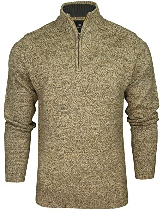 Xact Men’s Quarter Zip Twist Knit Jumper, Funnel Neck 1/4 Zip Pullover, Regular Fit Warm Smart Casual Knitwear (Ecru Grey Twist) XL