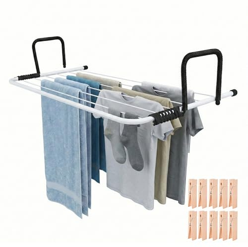 HERSIG - Tendedero Radiador - Tendederos Plegables - Tendedero Interior - Apto para Balcón con hasta 5 Metros - Metal Resistente Color Blanco - Medidas 73 x 34 x 13 cm