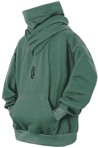 Eocicvvi Huvtröja för män Hög hals Fleece Hoodie Hip Hop Sweatshirt Herr Mode-tröjor Känguruficka(Grün,S)