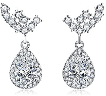 Ohrringe Hängend 925 Silber, Ohrringe Damen Nobel Flügel Im Luxuriösen Stil mit Tropfenförmigen Zirkonen Birnenform Weiss Ohr Tragus Schmuck