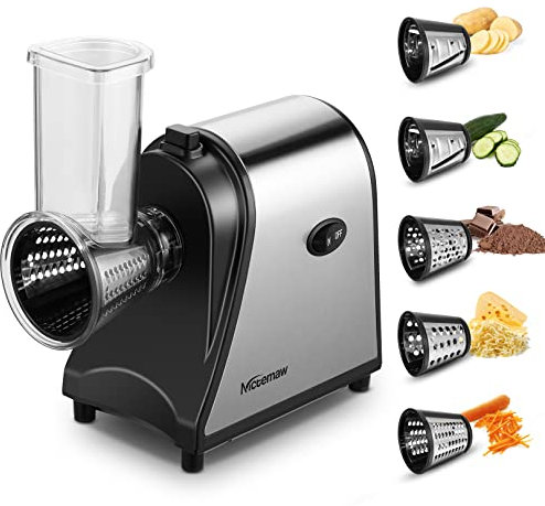 Nictemaw Tagliaverdure elettrico, 250 W, grattugia da cucina, tritatutto per verdure con 5 tamburi da taglio, in acciaio inox
