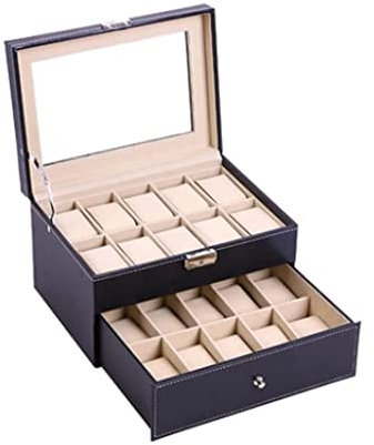 IRYZE Uhrenetui Uhrenbox Uhrenkoffer Uhrenkasten Uhrenbox, Herren- Oder Damenuhren, 20 Gitter, Abnehmbare Schwarze Leder-Aufbewahrungsbox Mit Schlüsselschloss Uhrenrolle Uhren Aufbewahrungsbox