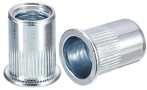 sourcing map M12 Rivet Nuts, 50pcs Zinc Plated Carbon Steel Knurled Flat Head Threaded Insert Nuts for Metal, Plastic
