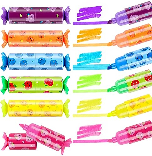 12 Mini-Textmarker, 6 Farben, Textmarker in Bonbon-Form, zum Hervorheben von Tagebuch, Notizbuch oder Notizbuch in der Schule, im Büro