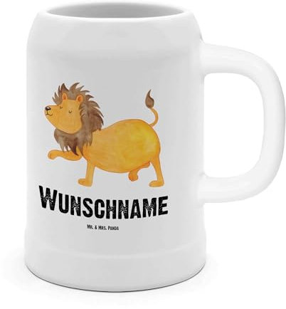Mr. & Mrs. Panda Personalisierter Bierkrug Sternzeichen Löwe - Personalisierte Geschenke, König Der Tiere, Geschenk, Steinkrug personalisiert, Krug, Mit Namen, Bierhumpen, Geburtstag August, Juli
