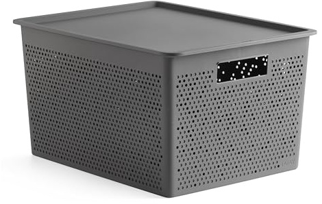 TATAY Aufbewahrungsbox Bohol Robuster Kunststoff Organizer-Box mit Deckel | Aufbewahrungsbox Haushalt | Volumen 20 L | 30x39x21,5 cm | Optimale Belüftung | Integrierte Griffe, Grau