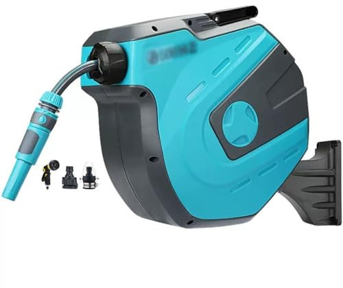 Schlauchtrommel Wandmontierter Gartenschlauchwagen, Automatisch Einziehbare Schlauchtrommel, Haushalts-Wasserrohr-Lagerregal, 180° Drehung (Color : Blue Black, S : Hose Cart+20m Pipe)