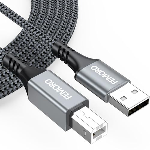 FEMORO USB Printer Cable 10 Feet Long, USB Type A to USB Type B Replacement High Quality Braided 10ft Cord for Computer Laptop to HP, Canon, Brother, Epson Printer and More
