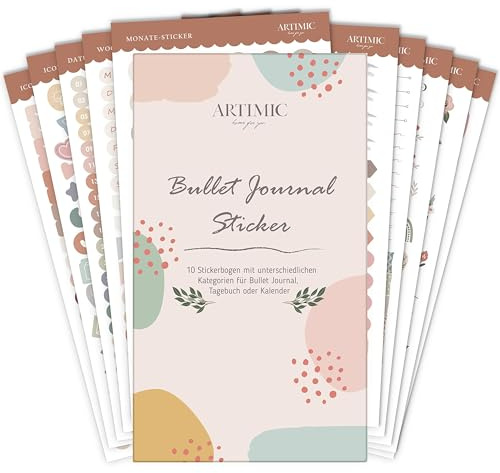 BIROYAL Bullet Journal Sticker Set, 10 Blätter / 1000 Aufkleber | Kalender Stickers, Aesthetic Planner Stickers, Journal zubehör, Kalender Aufkleber für Bullet Journal Tagebuch Planner