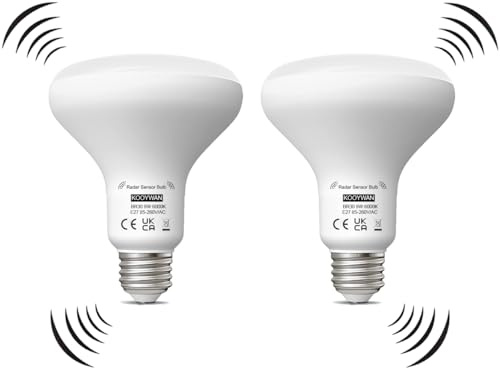 KOOYWAN 9W E27 LED Lampe mit Bewegungsmelder 6000K 2 Stück | Radar- und Lichtsensor. Kein Dauerlicht ohne Bewegung. Gute Wärmeableitung und 25000H Lebensdauer. Für Flur und Garage.