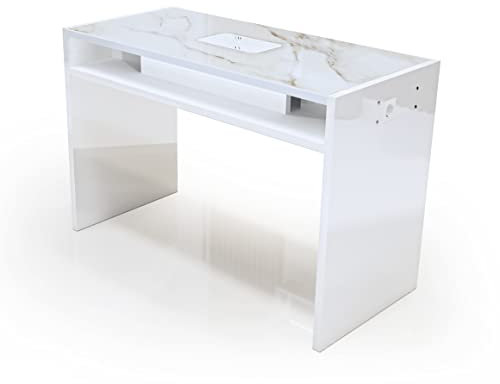 Professioneller Nageltisch für Maniküre, mit Nagelabsaugung, 104 x 50 x 77 cm, Modell Worker Simple (weiß marmoriert + Absauggerät 300)