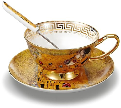 HUAMu Vintage Barock Porzellan Kaffeetasse Teetasse mit Untertasse und Löffel 220ml