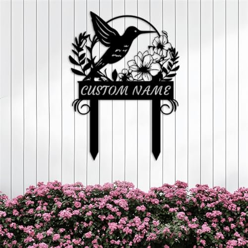 Riaeelvs Kolibri-Metallschilder, individuelles Gartenschild, personalisierte Adressnummern, Hofschilder, Terrasse, neu benannt, Outdoor-Dekoration, Veranda-Dekoration, Blumenbeet-Dekoration,