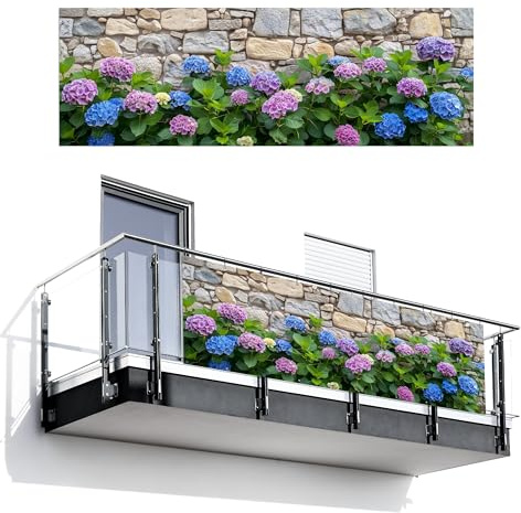 MuchoWow© Balkongeländer Sichtschutz Einseitig Groß PVC Garten Windschutz | 100x300 cm - Seitlich ohne bohren Wetterfest Zaunsichtschutz Terrasse Balkon Abdeckung Blumen - Steinoptik - Bunt
