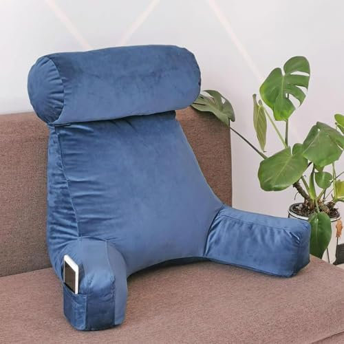 LZfLwJV Lendenkissen, Lesekissen, Rückenstützkissen, Lendenkissen mit Kopfstütze, mit Armlehnen, geeignet for Liegen, Lesen, Arbeiten mit Laptop-Computer(Imperial Blue)