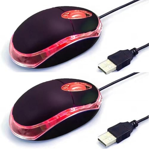 Yadojingcn 2-pack optisk mini-mus – trådbunden USB-mus med ergonomisk design för bärbara datorer och datorer, kontor, hem, skola, barn (svart)
