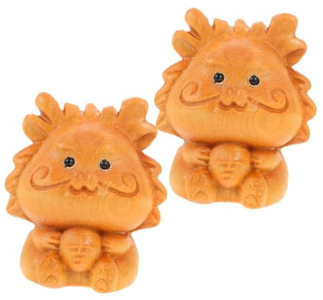 MUSISALY Holz Drachenfigur Deko 2er Satz Miniatur Ornament Schreibtisch Statue Geschnitzte Modell Drachenskulptur
