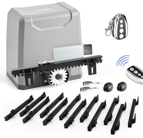 CO-Z 550W Motor Puerta Corredera 1500KG Motor para Puerta Corredera con 12x0.33M Cremallera de Nailon, 2 Control Remoto y Sensores Infrarrojos + 1 Control Remoto Más (550W+ 1 Control Remoto Más)