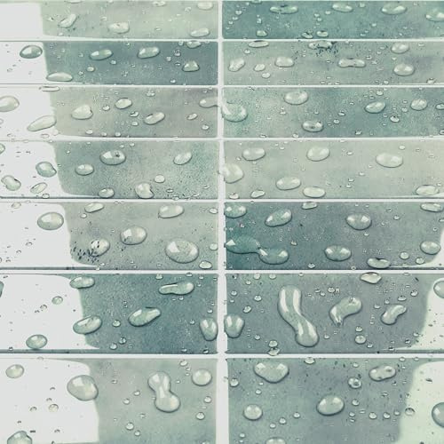 Livelynine Tile Stickers Green 3D Stick on Tiles Kitchen Waterproof Self Adhesive Wall Tiles Bathroom Sage Green 30x30CM Sticky Tile Sticker Sheet for Kitchen Splashback Fireplace Surround, 4 Sheets