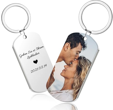 CGFN Personalisierter Schlüsselanhänger mit Foto, Schlüsselanhänger aus Edelstahl mit Gravurtext, Weihnachtsgeschenke für Freund, Freundin, Familie