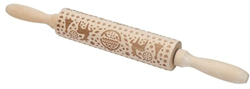 Mattarello in Legno Goffrato Natalizio con Motivo a Renna per Cuocere Biscotti, Utensile da per Dolci Festivi