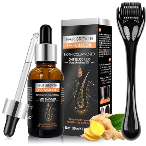 Haarwachstum Serum Derma- roller 0.5mm, Ingwer Haare Wachstum Set, Microneedling Roller mit Haarserum, Ingwer Haarwachstums Öl, Haaröl Wachstum für Haarwachstum Beschleunigen und Anti-Haarausfall