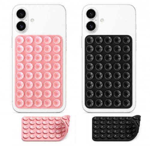 ENBRWAS Doppelseitige Handy-Saugnapfhalter, 2 Stück. | Rosa und Schwarz mit je 40 Saugnapfen pro Seite für Spiegel, Glas und andere glatte Oberflächen