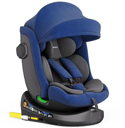 Xomax C013 Kindersitz 360° drehbar mit Isofix, ECE R129, 0-36 kg, verstellbar, neigbar, atmungsaktiver Bezug, 5-Punkt-Gurt, Top Tether, Autokindersitz für Babys & Kinder 0-12 Jahre, Farbe: (Blau)
