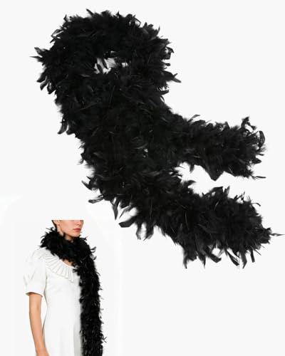 TOZBLEU Boa di piume, sciarpa di piume,Piume Nere, lunghezza circa 120 cm, accessorio per costume, Charleston, anni '20, flapper, carnevale, festa in maschera, 1 pezzo